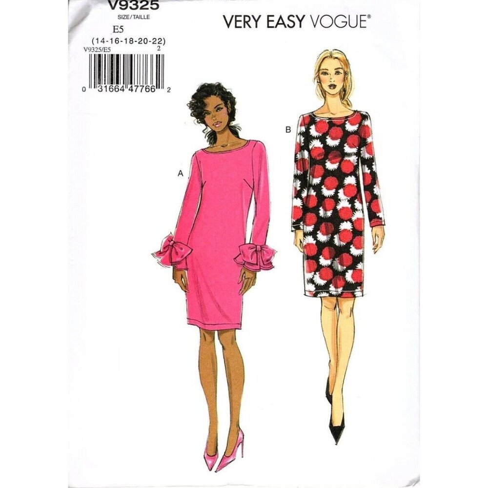 Very Easy Vogue V9325 Misses 14 to 22 Semi Fitted Dress Uncut Sewing Pattern